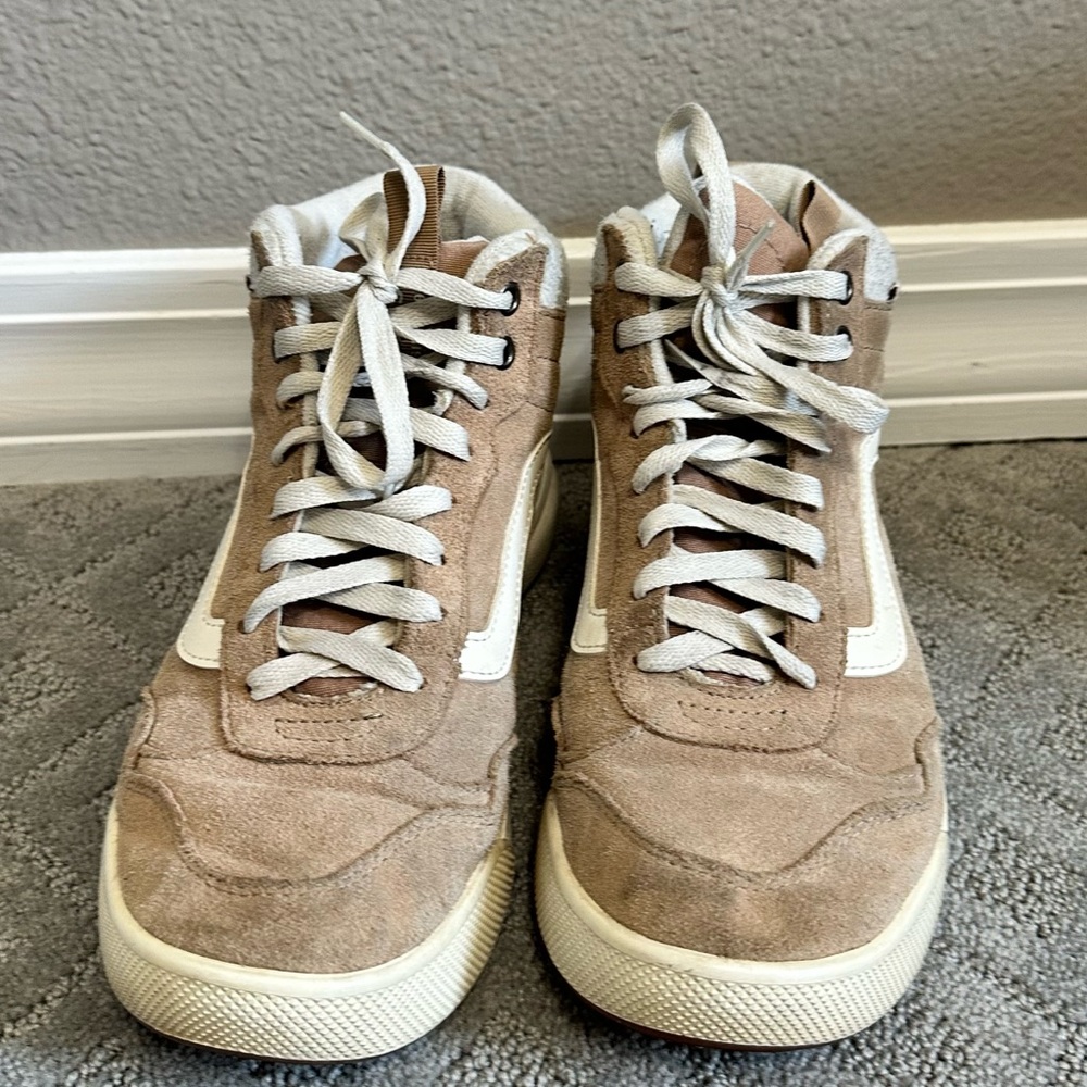 Vans Women's High-Top Suede Sneakers in Tan and White